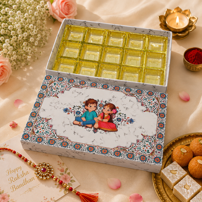 15 Cavity Chocolate Box for Raksha Bandhan | White Marble Gift Box
