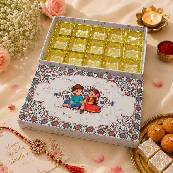 15 Cavity Chocolate Box for Raksha Bandhan | White Marble Gift Box