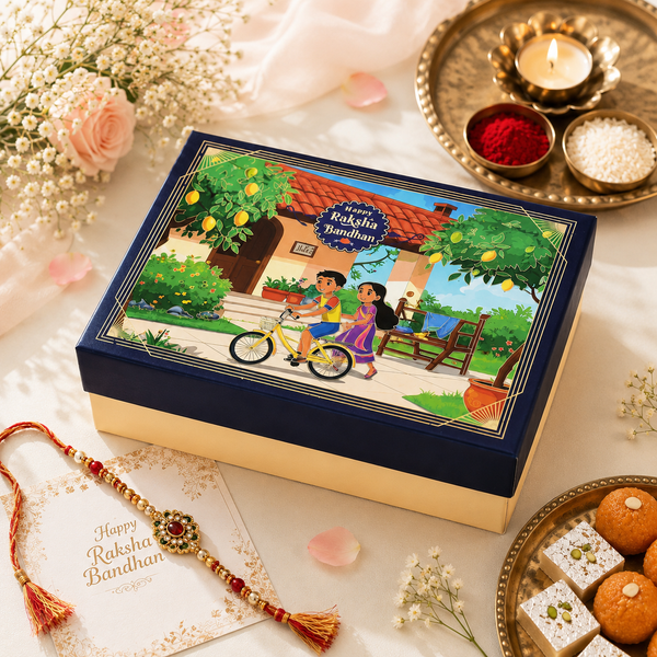 Dark Blue Rakhi Hamper Box 9.5x7x3 Inch | Premium Empty Gift Packaging Box