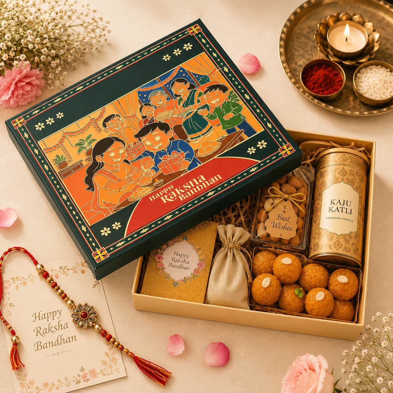 Rakhi Festive Gift Packaging Box - Dark Green (Size - 9.5x7x3 Inches)