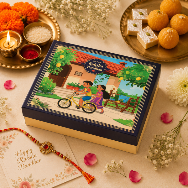 Dark Blue Rakhi Hamper Box 7.9 x7.9x2.25 Inches | Premium Empty Gift Packaging Box