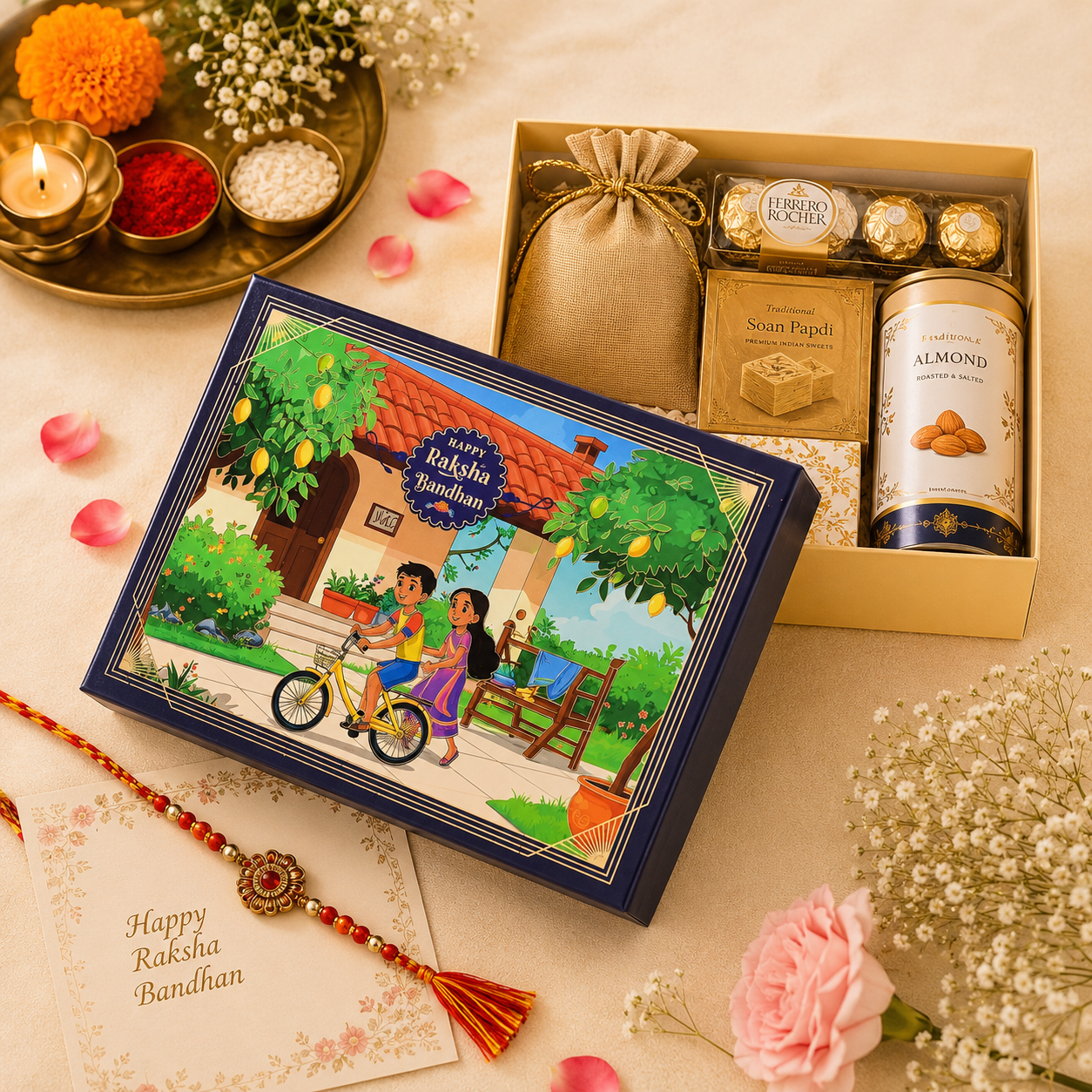 Dark Blue Rakhi Hamper Box 9.5x7x3 Inch | Premium Empty Gift Packaging Box