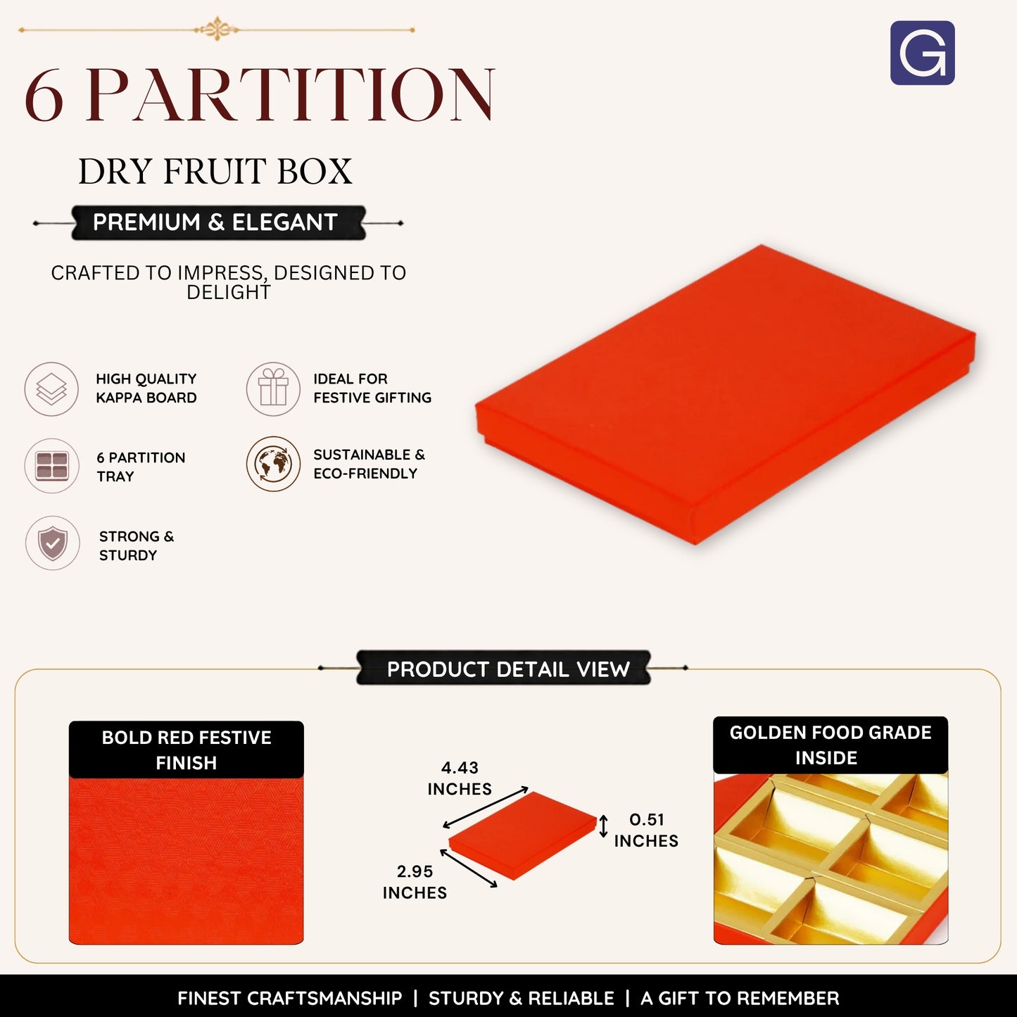 Vibrant Red 6 Compartment Dry Fruit Box | Bold Festive Gift & Storage Box