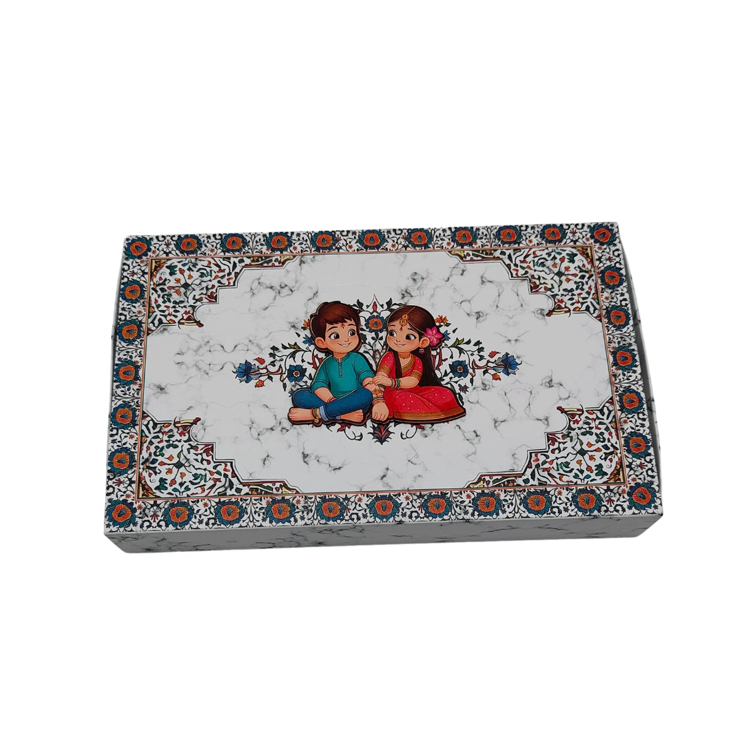 15 Cavity Folding Chocolate Box For Raksha Bandhan - White Marble Horizontal | Grownex Packaging | Chocolate Box