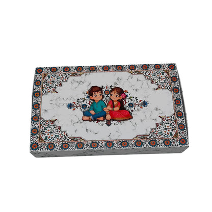 15 Cavity Folding Chocolate Box For Raksha Bandhan - White Marble Horizontal | Grownex Packaging | Chocolate Box