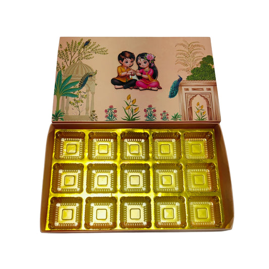 15 Cavity Folding Chocolate Box For Rakhi Celebration- Pink Peacock Horizontal | Grownex Packaging | Chocolate Box