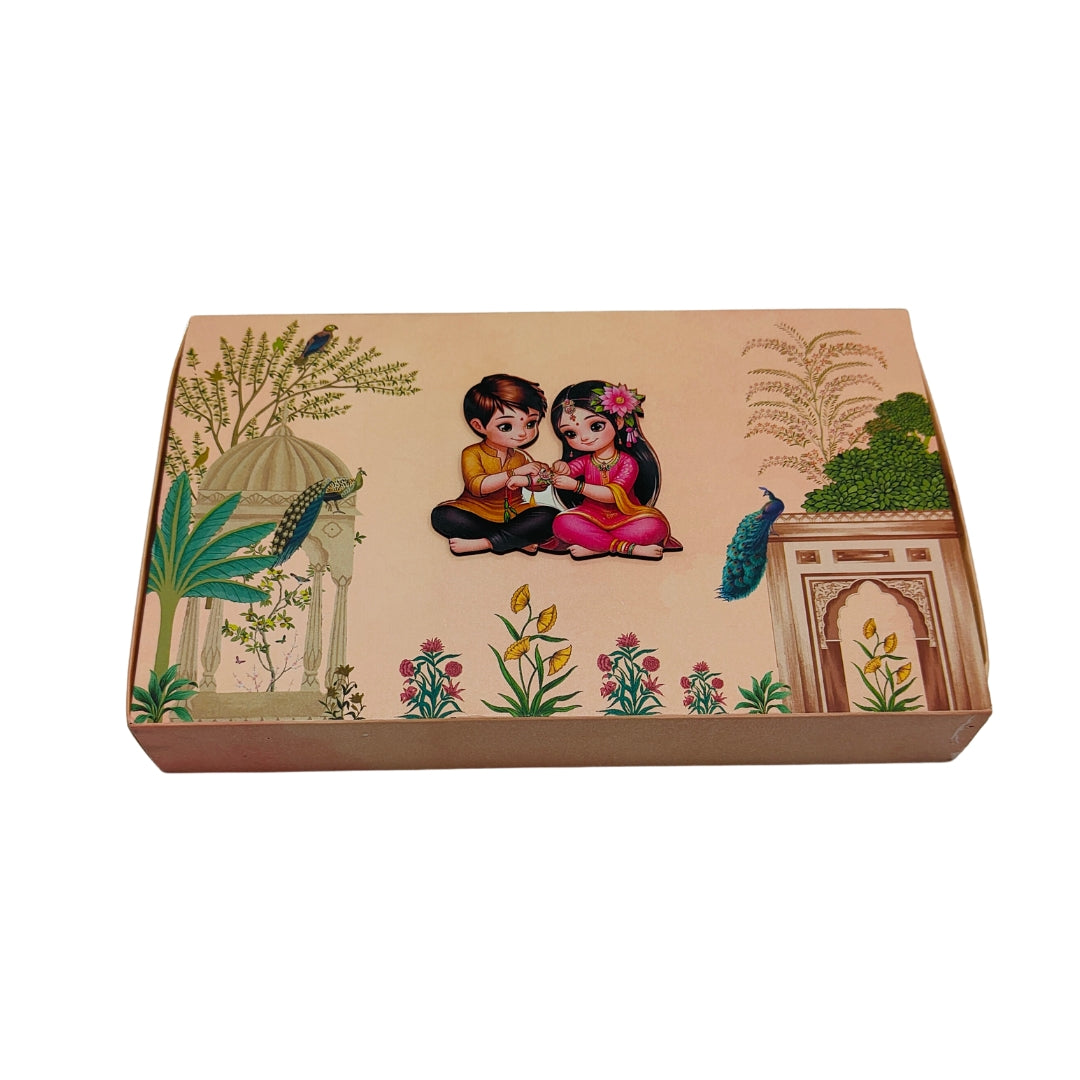 15 Cavity Folding Chocolate Box For Rakhi Celebration- Pink Peacock Horizontal | Grownex Packaging | Chocolate Box
