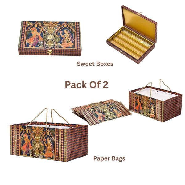 Radha Krishna Sweet Box and Paper Bag Combo | Pack of 2 | Grownex Packaging |