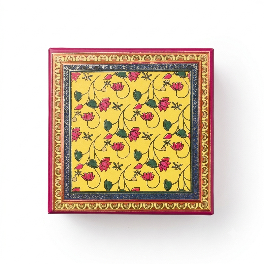Peacock Floral Yellow Laddoo Box 1 Piece  Front View