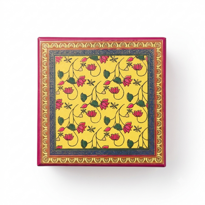 Peacock Floral Yellow Laddoo Box 1 Piece  Front View