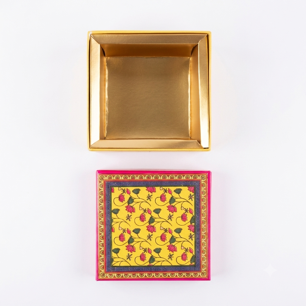 Peacock Floral Yellow Laddoo Box Single Compartment