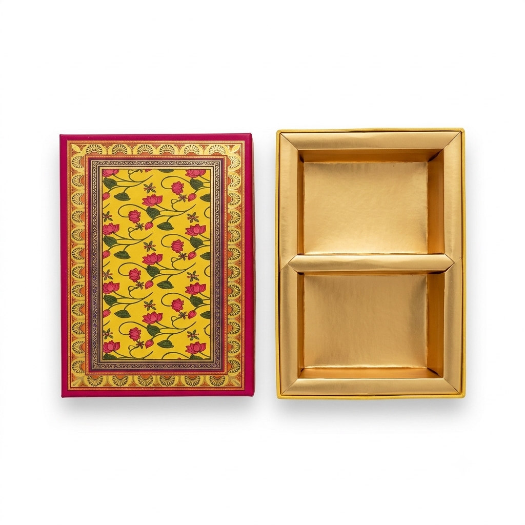 Peacock Floral Yellow Laddoo Box 2 Partitions