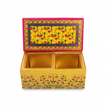 Peacock Floral Yellow Laddoo Box 2-Piece Open Box