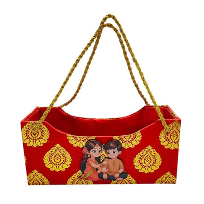 Wooden Handle Rakhi Gift Basket with Sibling Cutout | Raksha Bandhan Hamper Basket