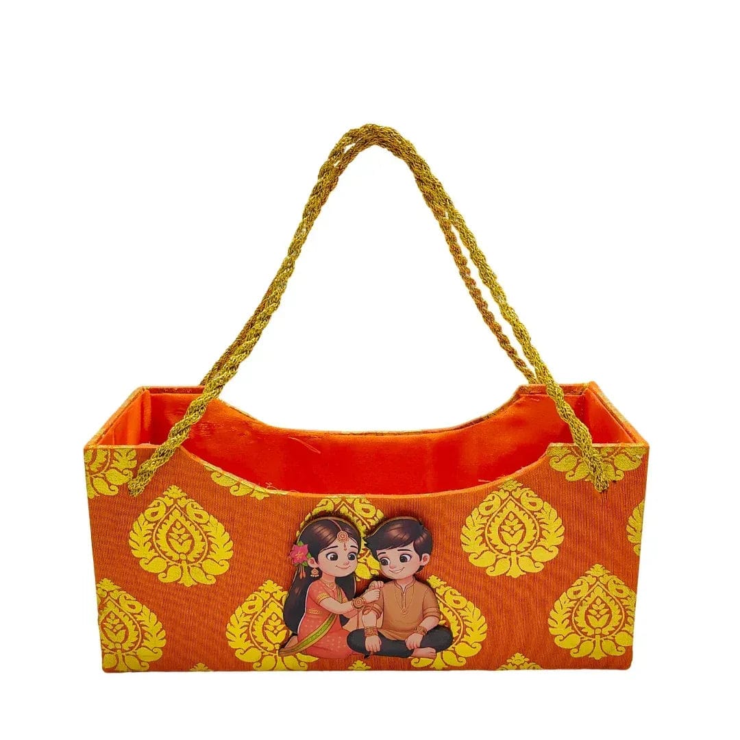 Wooden Handle Rakhi Gift Basket | Raksha Bandhan Hamper Basket