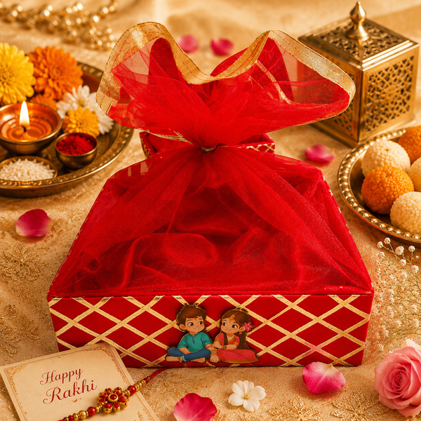 Red Wooden Basket for Raksha Bandhan | Gift Hamper Basket