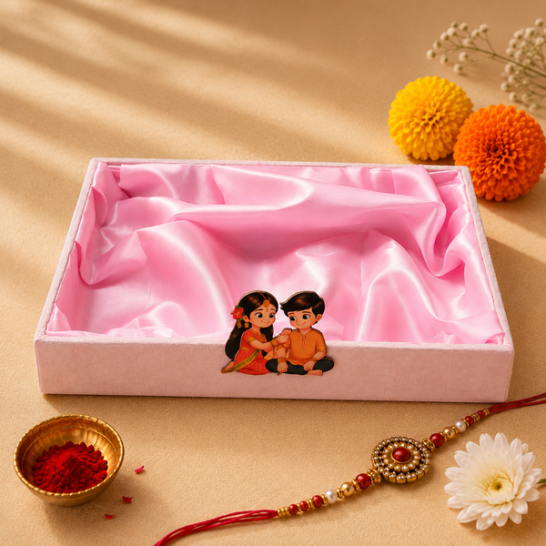 Baby Pink Velvet Wooden Tray 14x10x2 Inch | Raksha Bandhan Gift Tray (Single Tray)
