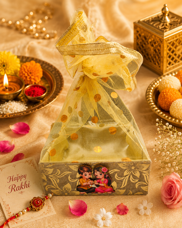 Golden Jute Gift Basket for Raksha Bandhan | Gift Hamper Basket