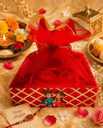 Red Wooden Basket for Raksha Bandhan | Gift Hamper Basket