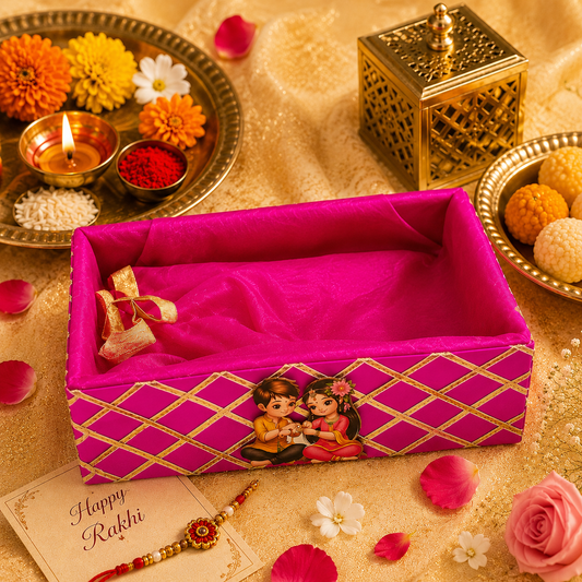 Rani Pink Wooden Basket for Raksha Bandhan | Gift Hamper Basket