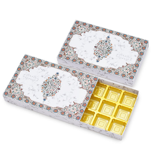 15 Cavity Folding Chocolate Box - White Marble Vertical | Grownex Packaging | Chocolate Box