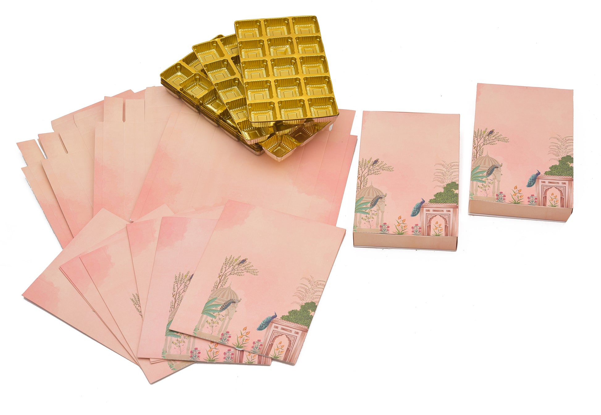 15 Cavity Folding Chocolate Box - Pink Peacock Vertical | Grownex Packaging | Chocolate Box