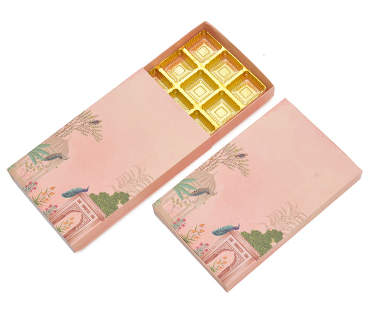 15 Cavity Folding Chocolate Box - Pink Peacock Vertical | Grownex Packaging | Chocolate Box