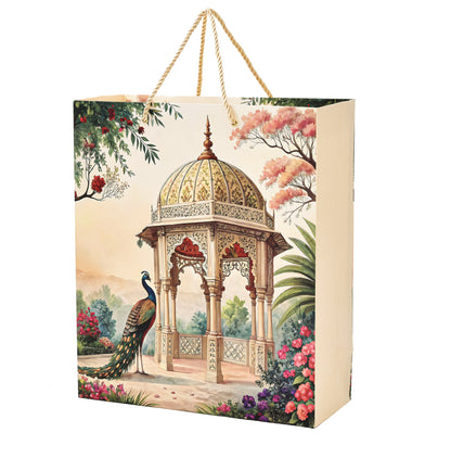 Royal Garden Print Matt Paper Bag with Matching Jar Wooden Box Combo – Festive Gift Packaging Set
