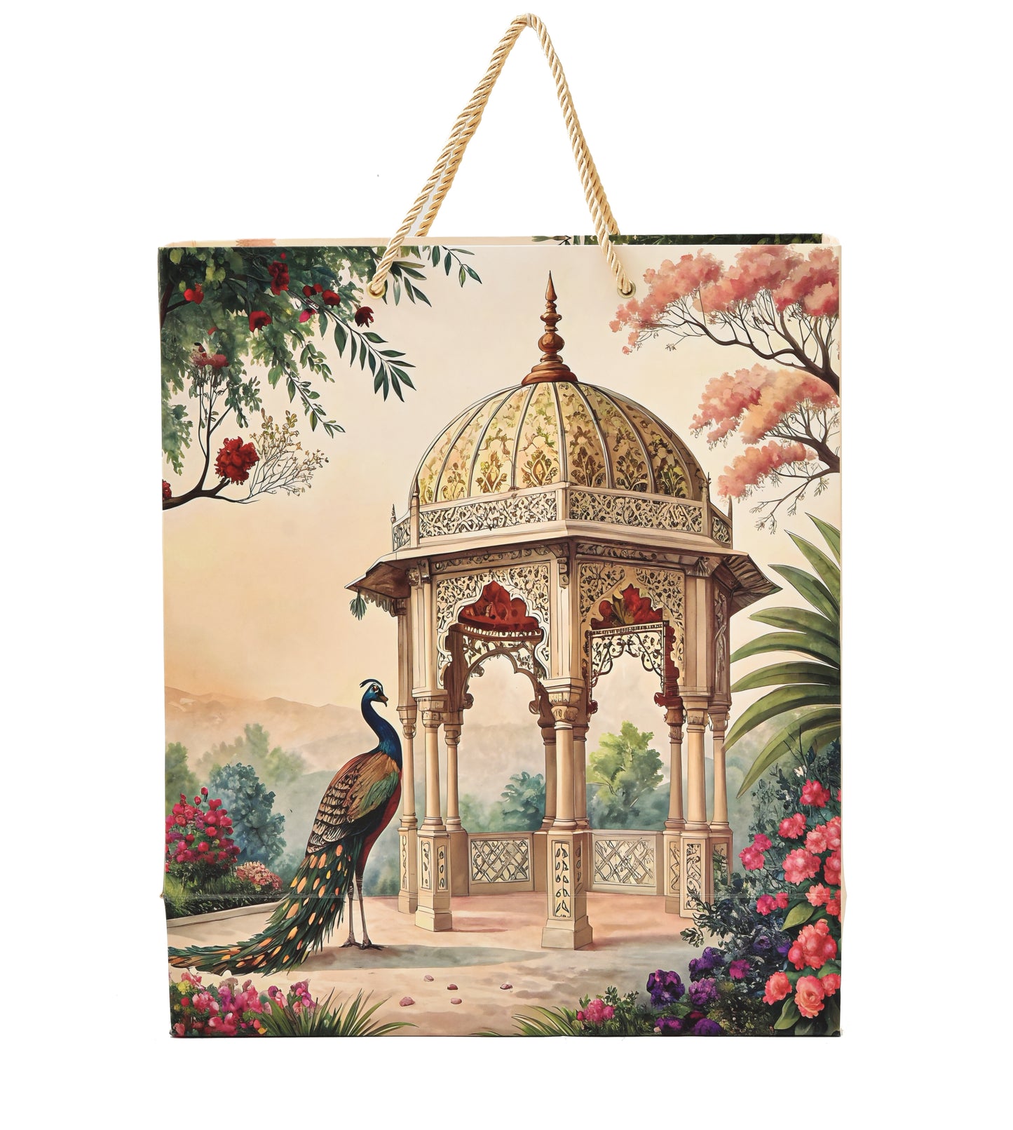 Royal Garden Print Matte Paper Bag with Handle 11.5 x 4.5 x 13.5 Inch for Hampers & Gifting