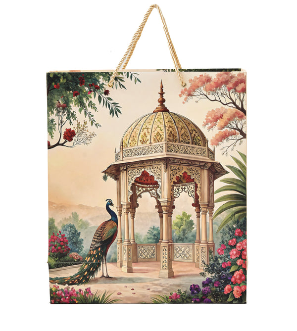 Royal Garden Print Matte Paper Bag with Handle 11.5 x 4.5 x 13.5 Inch for Hampers & Gifting