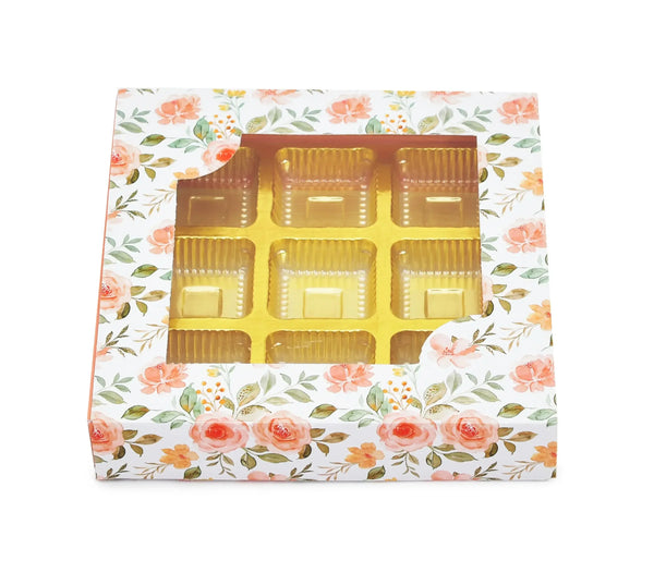 9 Cavity Folding Chocolates Packing Box - Floral White | Grownex Packaging | Chocolate Box