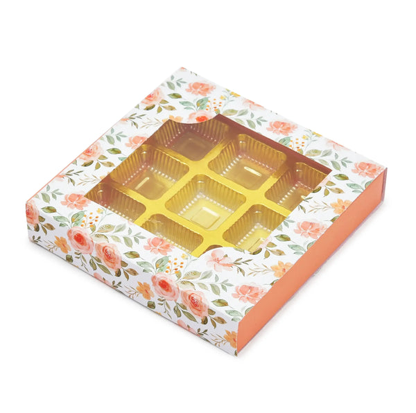 9 Cavity Folding Chocolates Packing Box - Floral White | Grownex Packaging | Chocolate Box