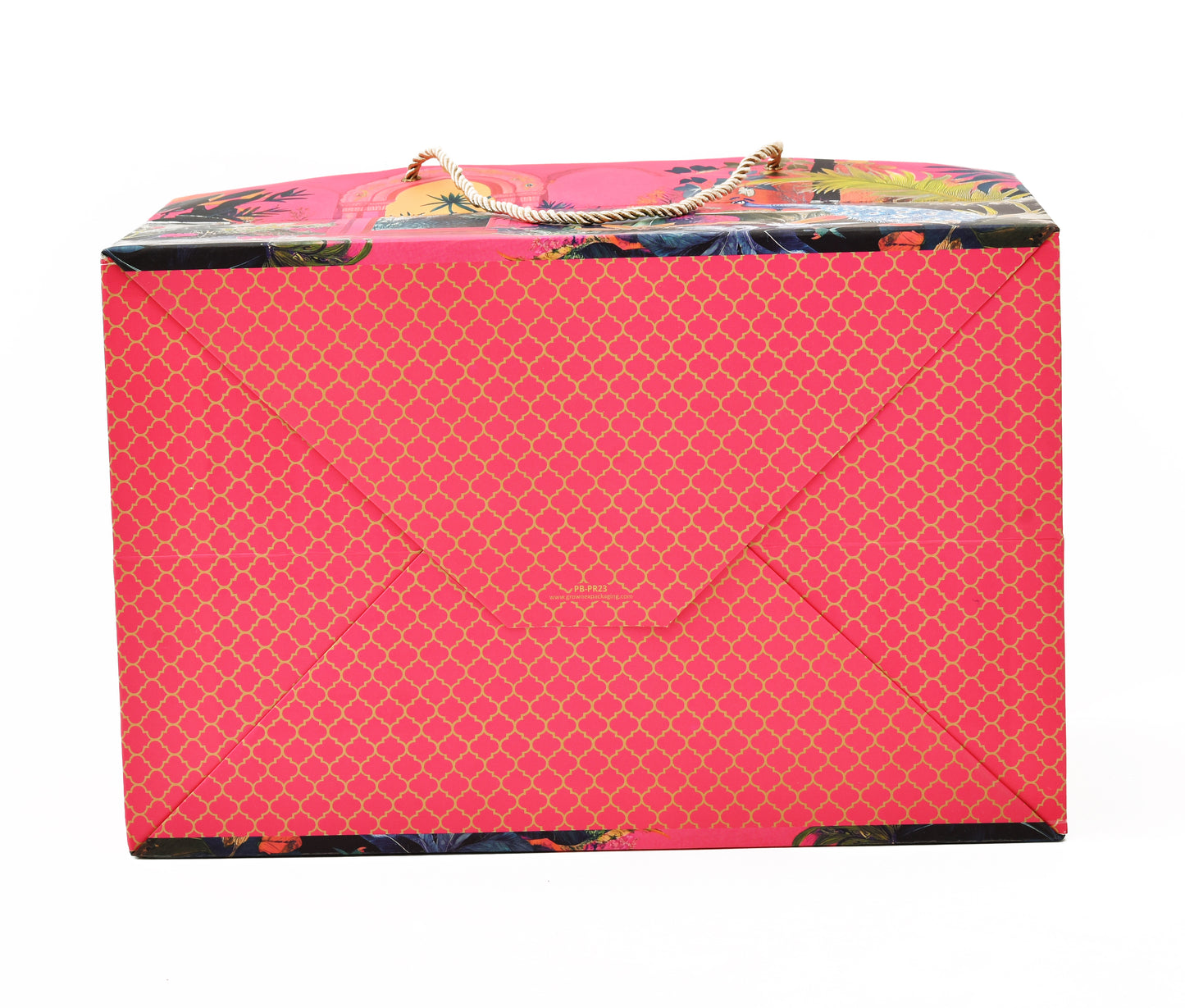 Rani Pink Peacock Printed Paper Gift Bag 14.4 × 9.4 × 7.5 Inch | Luxury Hamper & Gift Packaging