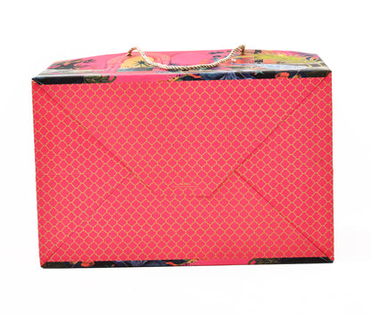 Rani Pink Peacock Printed Paper Gift Bag 14.4 × 9.4 × 7.5 Inch | Luxury Hamper & Gift Packaging