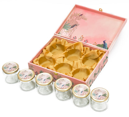 6 Jar Pink Wooden Box