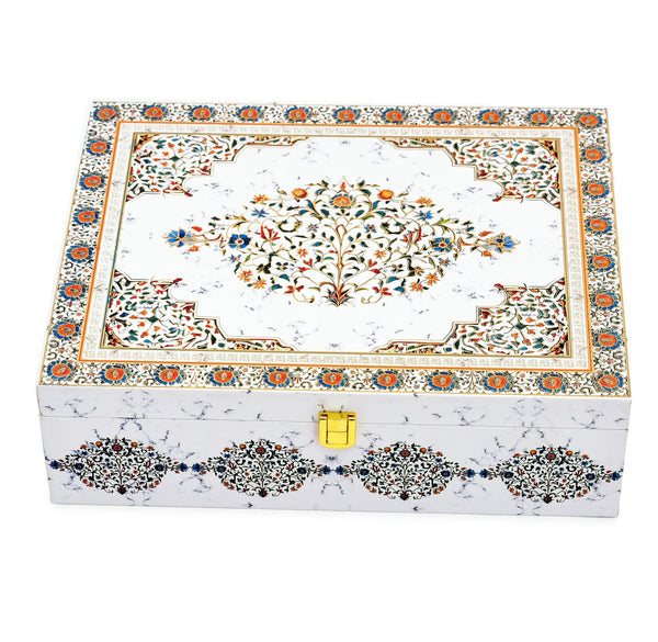 White marble wooden dry fruit gift box with 6 jars 