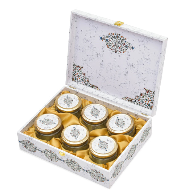 6 Jar White Marble Print Wooden Festive Gift Box | Grownex Packaging | wooden box