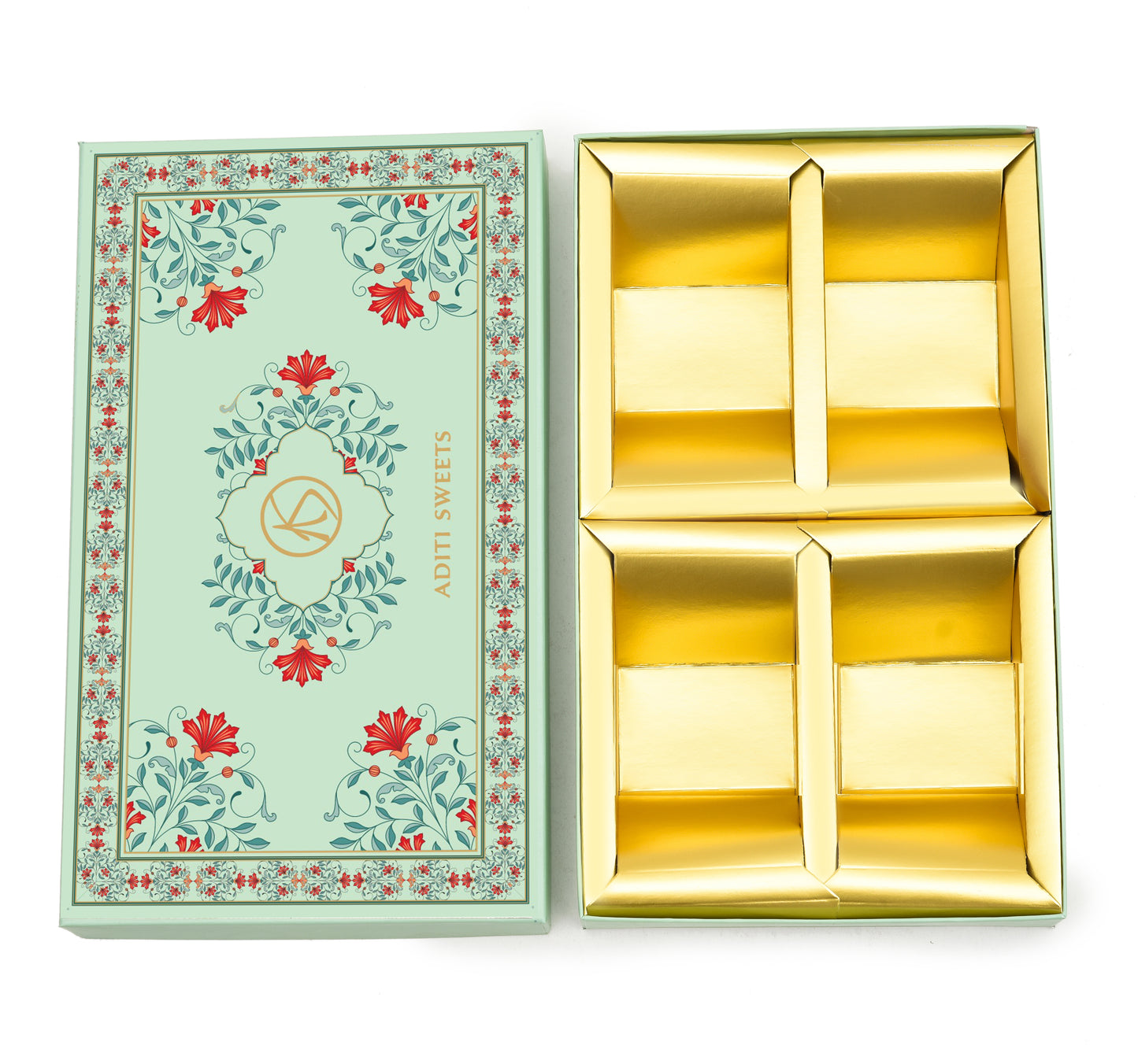 1 kg Sea Green Lotus Print Custom Foil Premium Sweet Box
