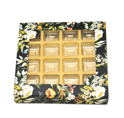 16 Cavity Folding Chocolates Packing Box - Floral Green | Grownex Packaging | Chocolate Box