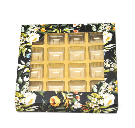 16 Cavity Folding Chocolates Packing Box - Floral Green | Grownex Packaging | Chocolate Box