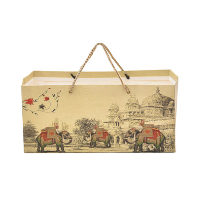Beige Elephant Printed Paper Bag | Premium Gift Shop & Festive Event Packaging