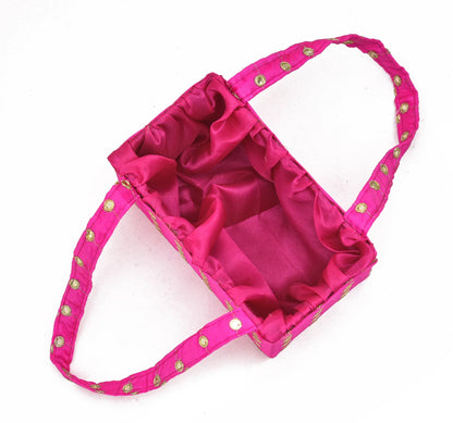 Pink Mirror Work Handle Basket | Handmade Decorative Gift & Storage Basket for Return Gifts, Weddings, Puja & Festive Décor | Grownex Packaging | Basket & Tray