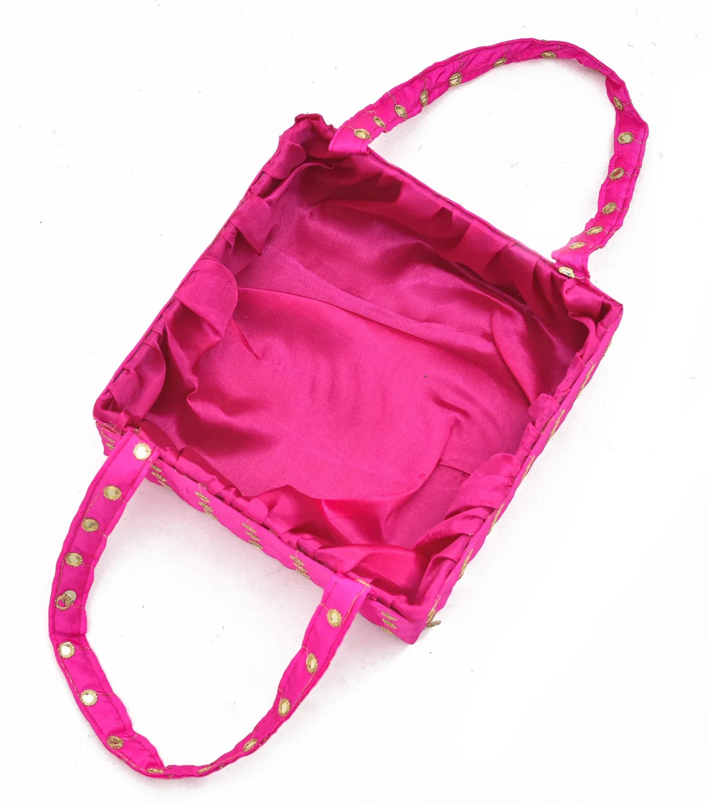 Pink Mirror Work Handle Basket | Handmade Decorative Gift & Storage Basket for Return Gifts, Weddings, Puja & Festive Décor | Grownex Packaging | Basket & Tray
