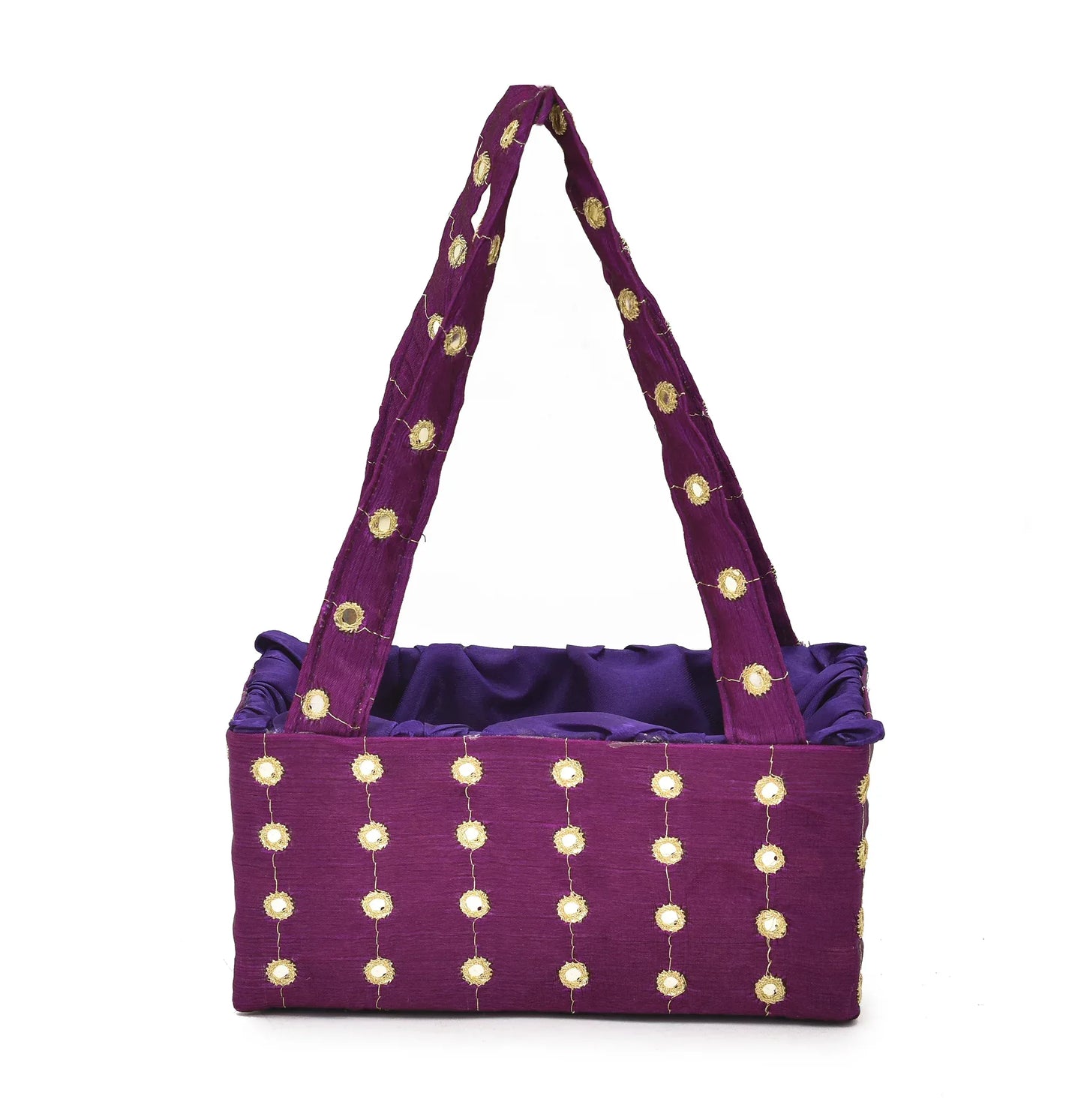 Purple Mirror Work Handle Basket | Handmade Decorative Gift & Storage Basket for Return Gifts, Puja & Festive Décor | Grownex Packaging | Basket & Tray