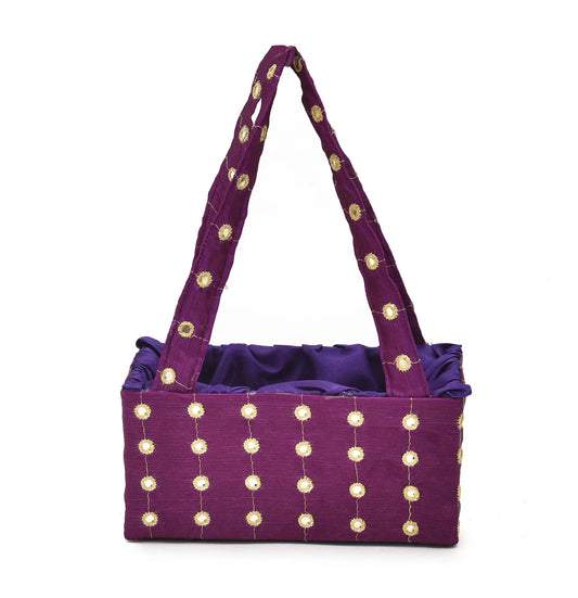 Purple Mirror Work Handle Basket | Handmade Decorative Gift & Storage Basket for Return Gifts, Puja & Festive Décor | Grownex Packaging | Basket & Tray
