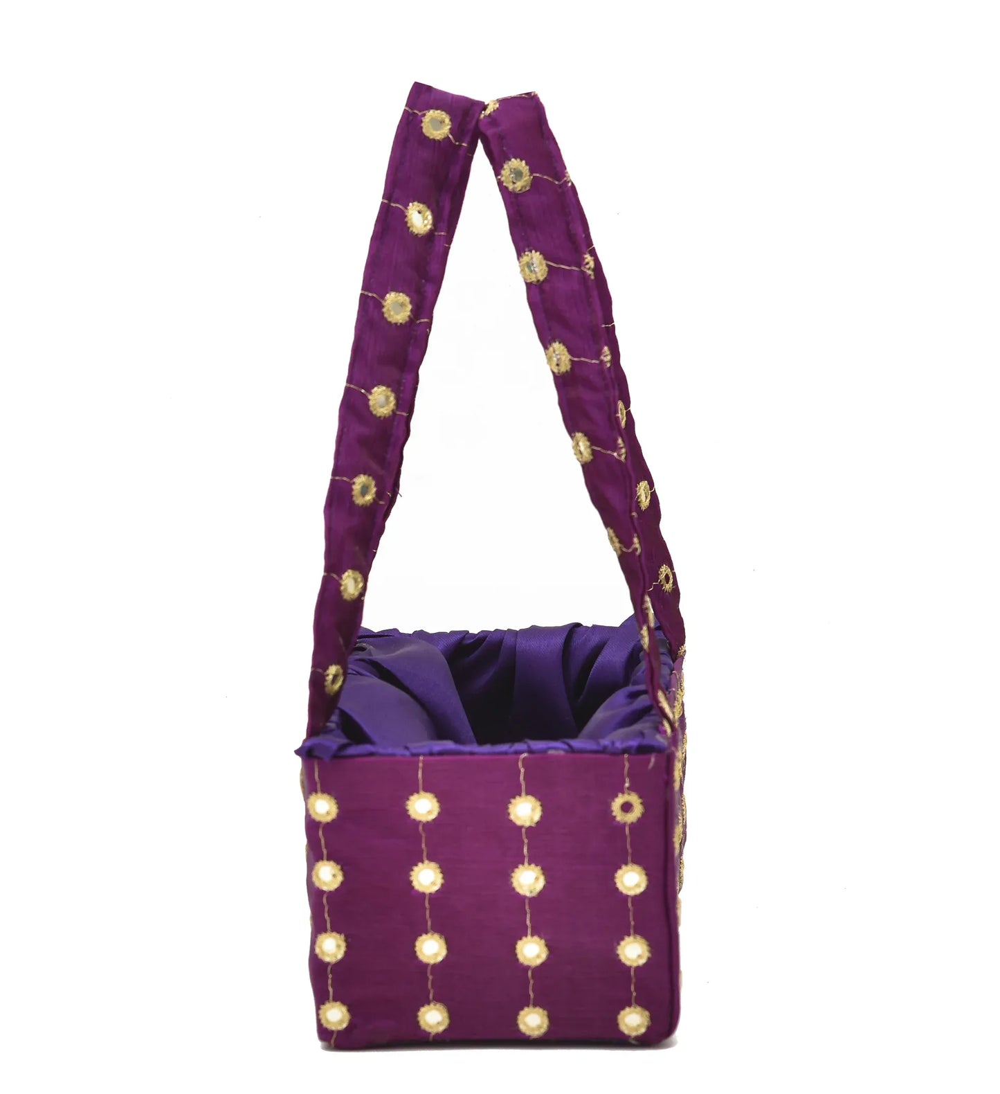 Purple Mirror Work Handle Basket | Handmade Decorative Gift & Storage Basket for Return Gifts, Puja & Festive Décor | Grownex Packaging | Basket & Tray