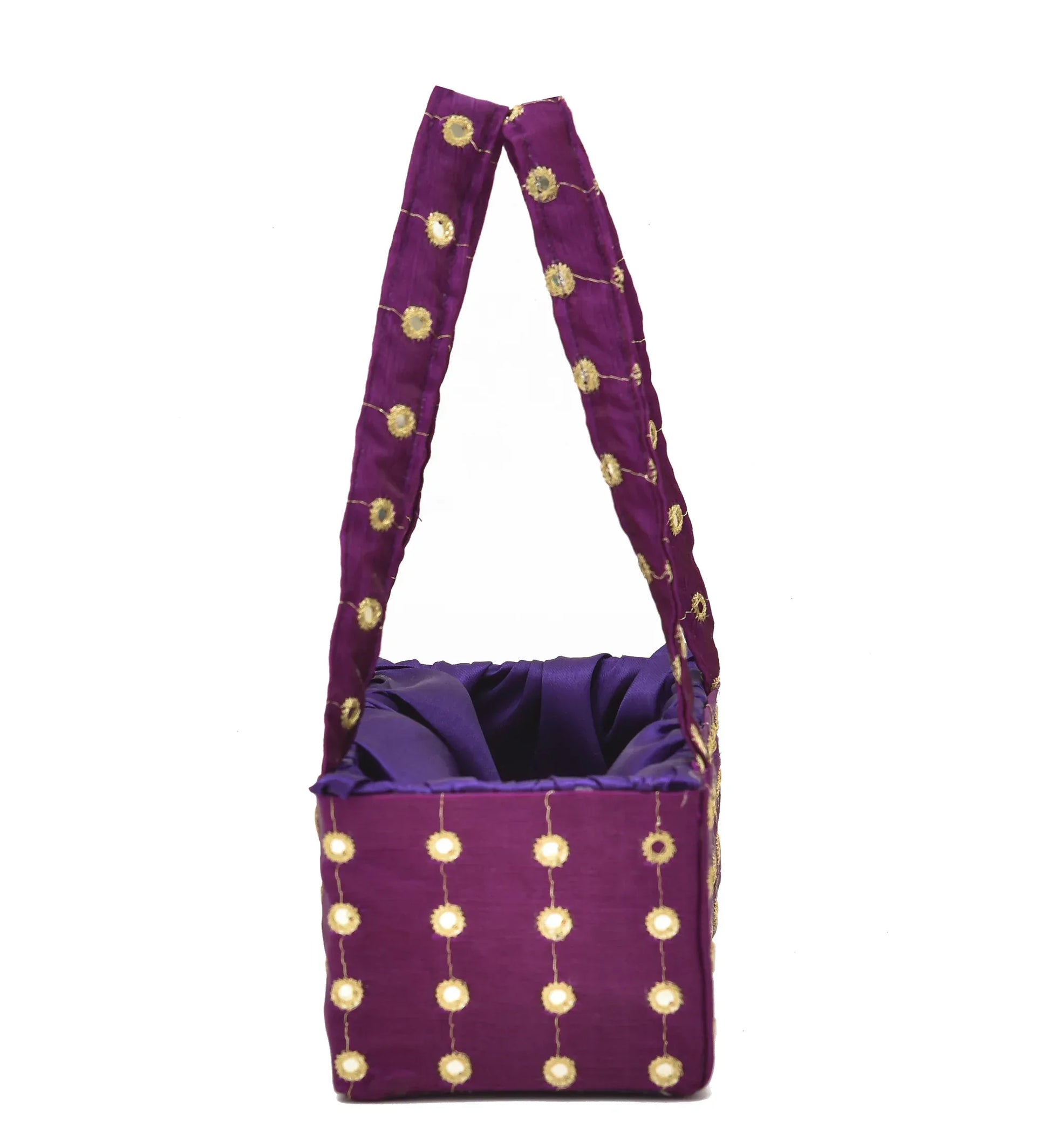 Purple Mirror Work Handle Basket | Handmade Decorative Gift & Storage Basket for Return Gifts, Puja & Festive Décor | Grownex Packaging | Basket & Tray