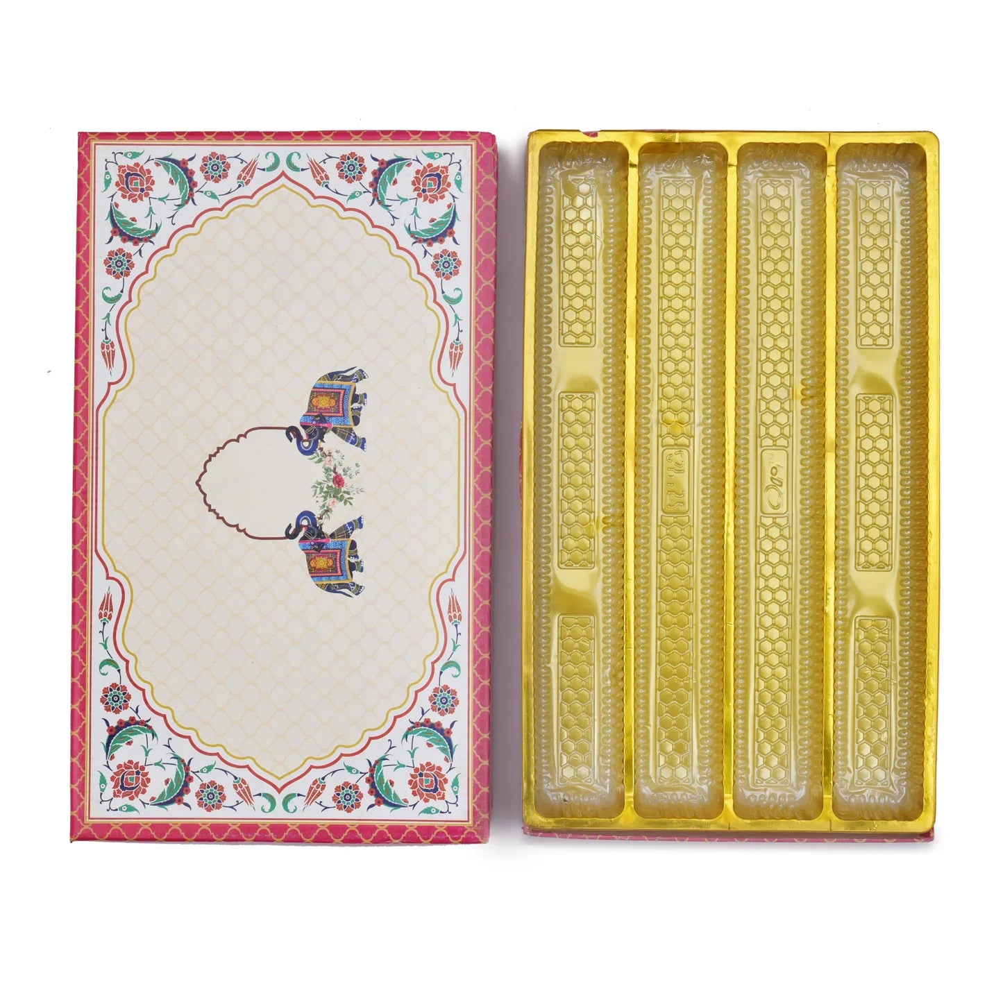 1 Kg Pink Elephant Print Premium Sweet Box with 4 Line Plastic Tray | Kappa Board Mithai Box | Grownex Packaging | Sweet Box