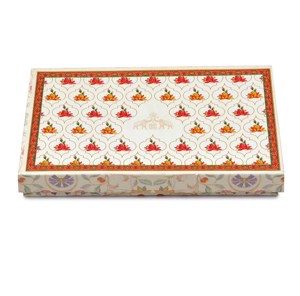 1 Kg Beige Lotus Print Premium Sweet Box with 4 Line Plastic Tray | Kappa Board Mithai Box | Grownex Packaging | Sweet Box