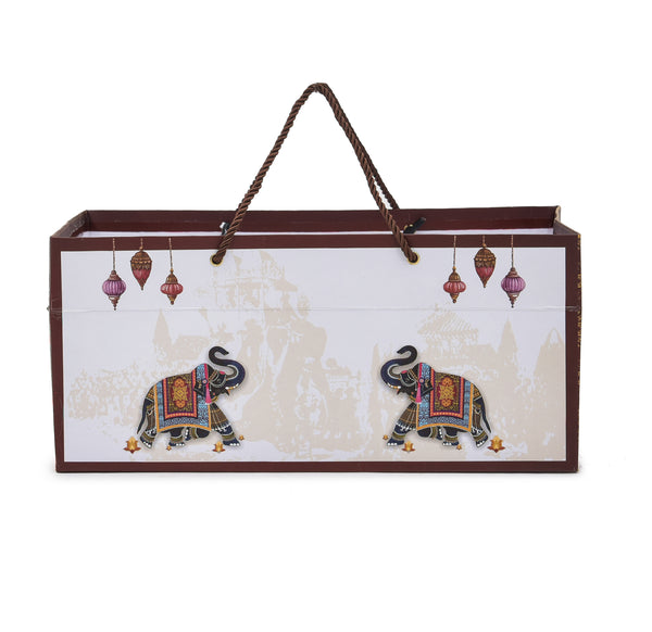 Brown Elephant Print Premium Paper Bag | Premium Gift Shop & Festive Event Packaging